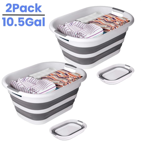 Whole Save Direct Set of 2 Collapsible Plastic Laundry Baskets – 40L Each, Foldable Pop Up Hamper, Portable Storage Container for Laundry Room