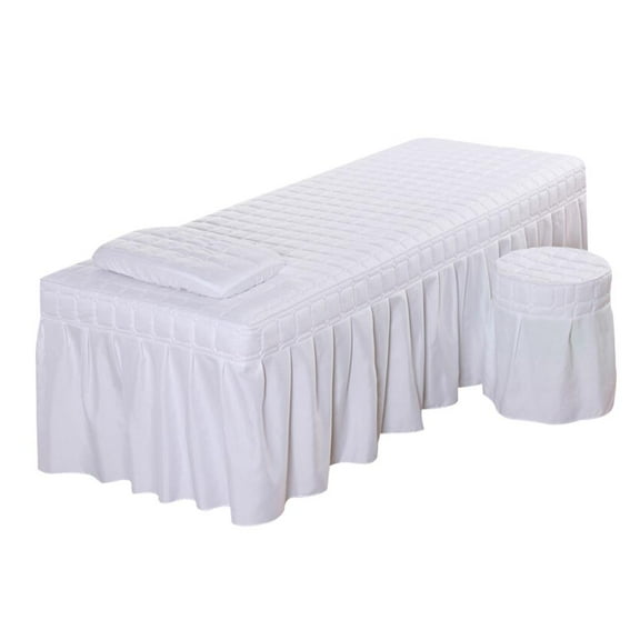 Whole Set Table Linen - Massage Bed Skirt with Platform Mattress Stool Cover Pillowcase - White-L