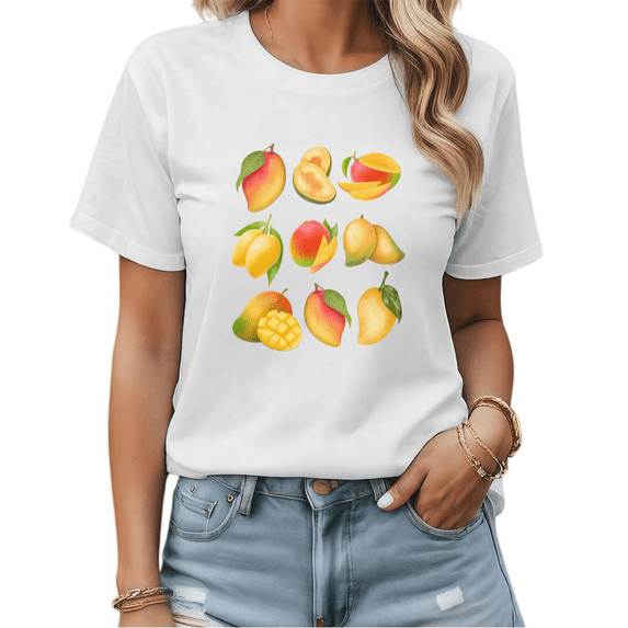 Whole & Sliced Mango Graphic Tees Womans T shirt Black/White S-5XL Shirts Casual Daily Tops