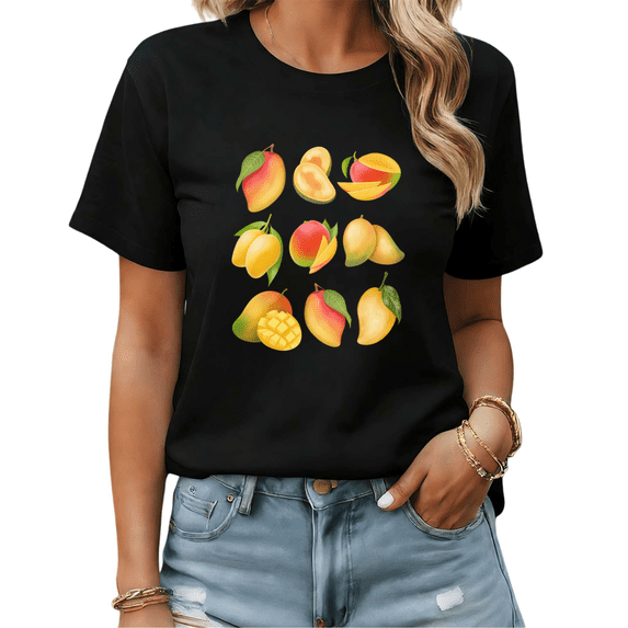 Whole & Sliced Mango Graphic Tees Womans T shirt Black/White S-5XL Shirts Casual Daily Tops