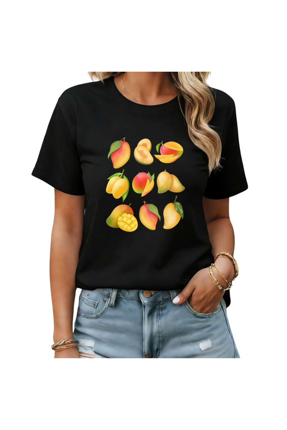 Whole & Sliced Mango Graphic Tees Womans T shirt Black/White S-5XL Shirts Casual Daily Tops
