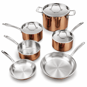 Whole Tri-ply 18/10 Stainless Steel Cookware Set, 10 Pcs Elegant Copper Pots and Pans Set, Induction Cookware, Frying Pans, Saucepans & Stock Pot with Lid, Ideal Gift for Wedding, Housewarming