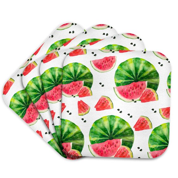 3drose, Whole Watermelons with Slices of Watermelon and Seeds Pattern, Set of 4 Coasters - Soft