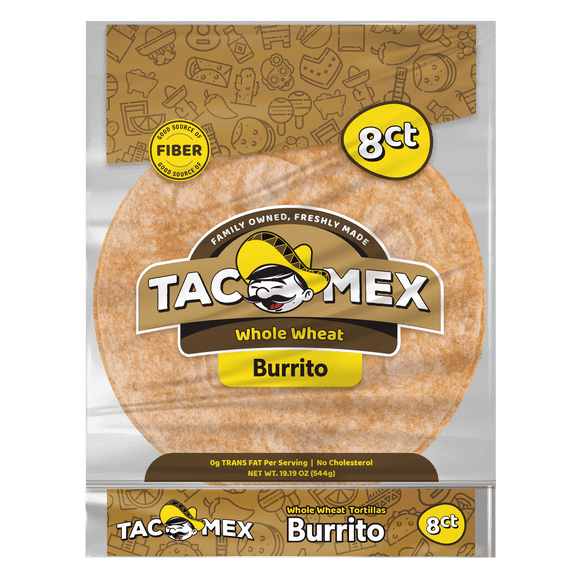 TacoMex Whole Wheat Burrito Tortillas, 8 Count, 19.19 oz