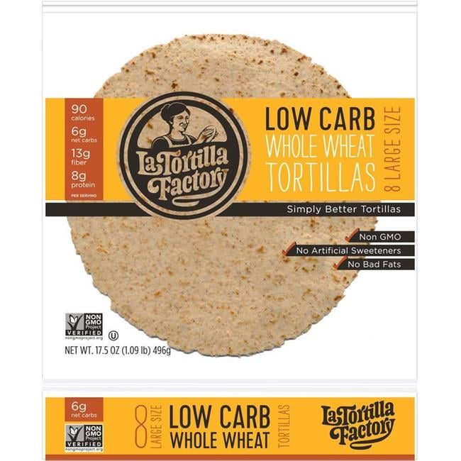 Whole Wheat Low Carb Tortillas Large Flour, 17.5 oz - Pack of 12