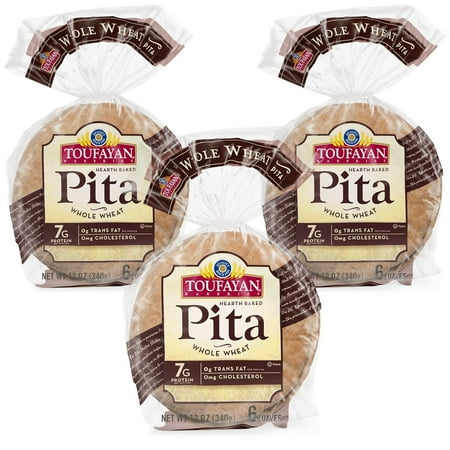 Whole Wheat Pita Bread | Naturally Vegan, Cholesterol (12oz Bags, 3 Pack)