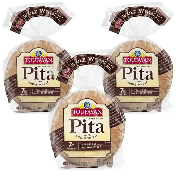 Whole Wheat Pita Bread | Naturally Vegan, Cholesterol (12oz Bags, 3 Pack)