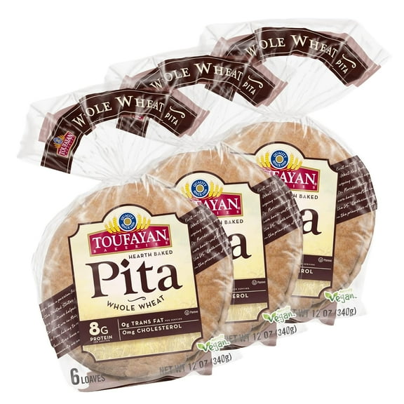 Whole Wheat Pita Bread | Vegan | Cholesterol | Kosher (3 Pack, 18 Pitas Total)