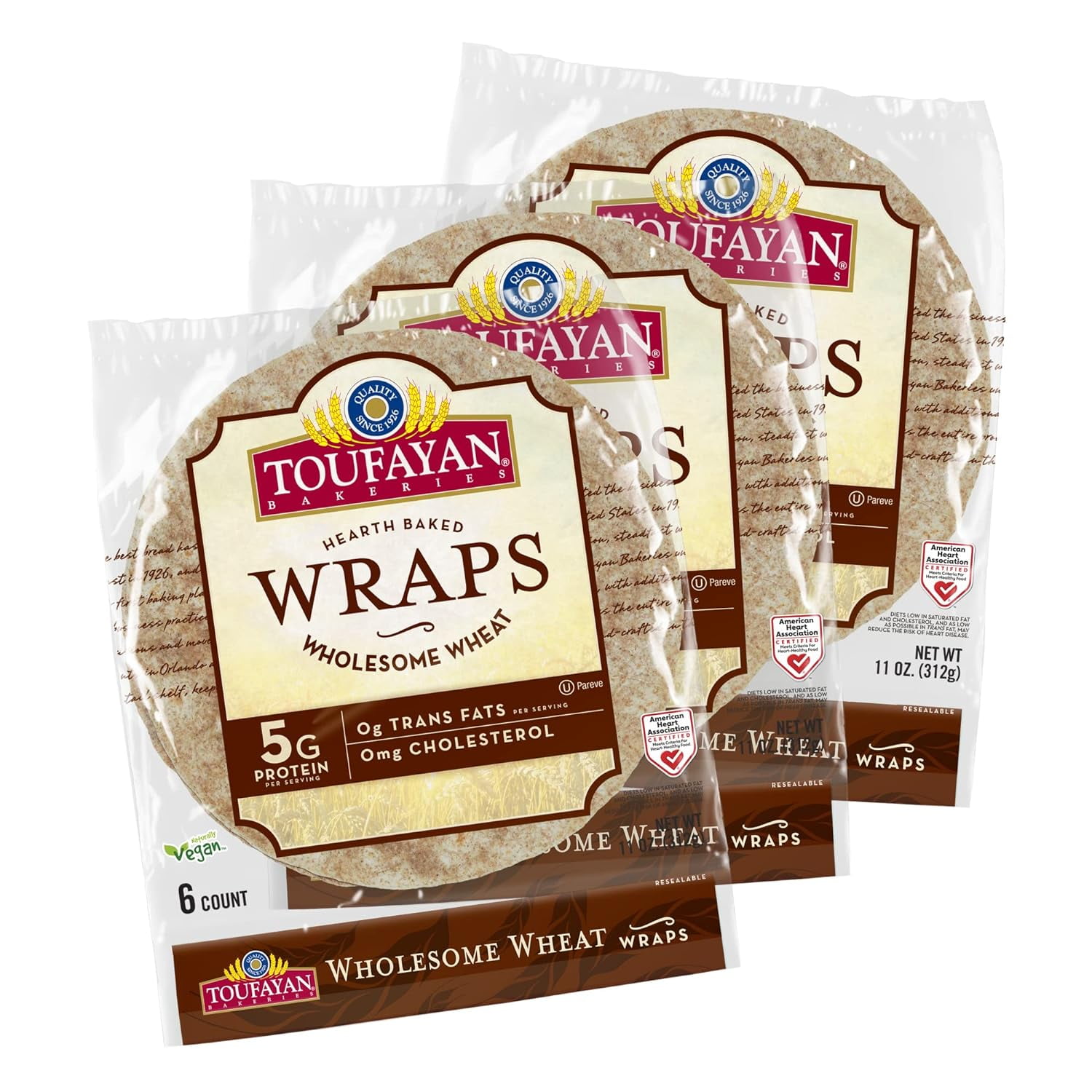 Whole Wheat Tortilla Wraps Vegan Cholesterol Free Kosher (3 Pack