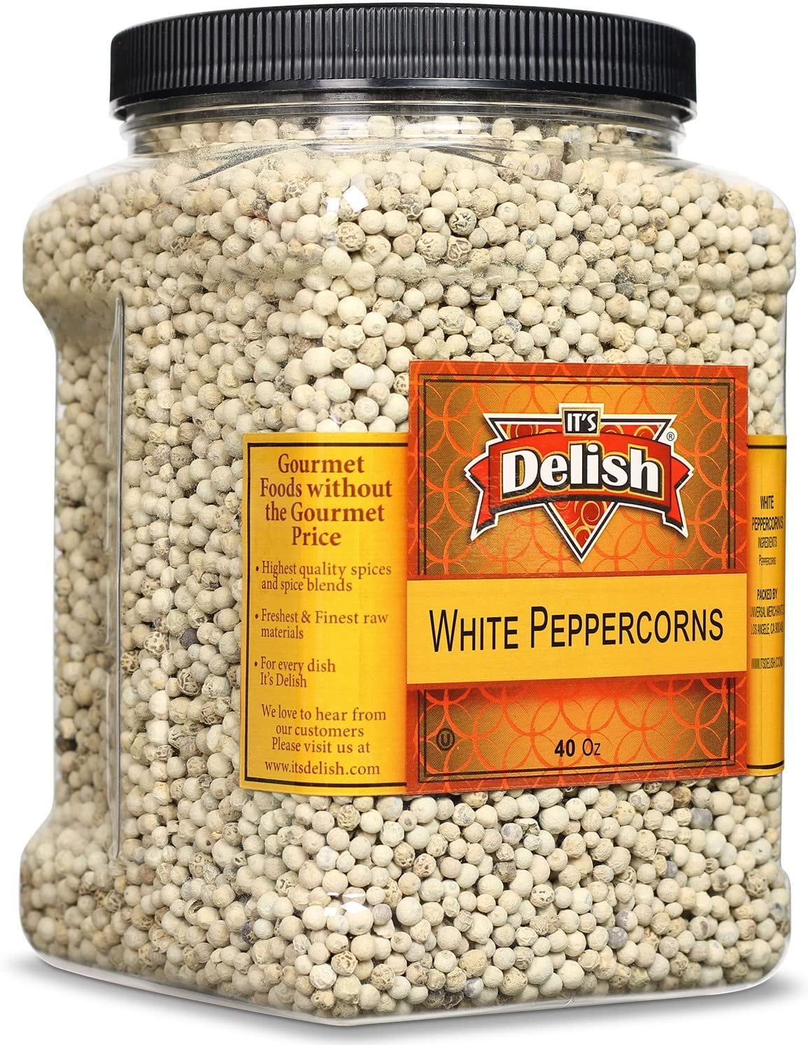 Whole White Peppercorns by It's Delish  40 OZ 2.5 LBS Jumbo Reusable Container  Whole White Pepper Corns - Premium Dried Peppercorns for Grinder Refill  All Natural, Kosher & Fresh