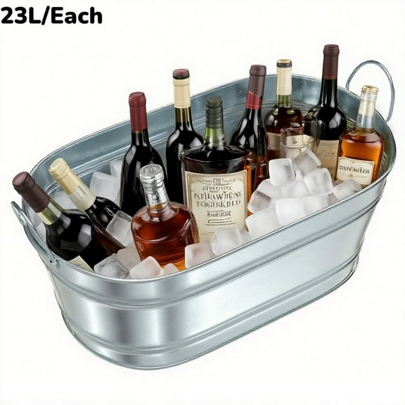 Whole Sale Direct 6.2Gal Rust-Proof Galvanized Ice Bucket, 23L FrostGuard Insulated Party Cooler Tub for Beer Fest, Tailgates & Beach Events