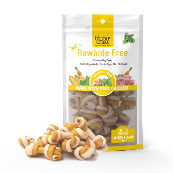 WholeChew Rawhide Alternative Knotted Bone with Chicken Flavor Mini 18pcs/Pack