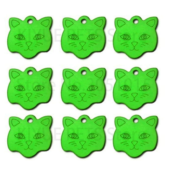 Wholesale 100Pcs Cat Face Name plate ID Tag Aluminum Customized Kitten Anti-lost for Dog Tag Collar Pet Dog ID Tags Engraving (green,23X23X1MM)