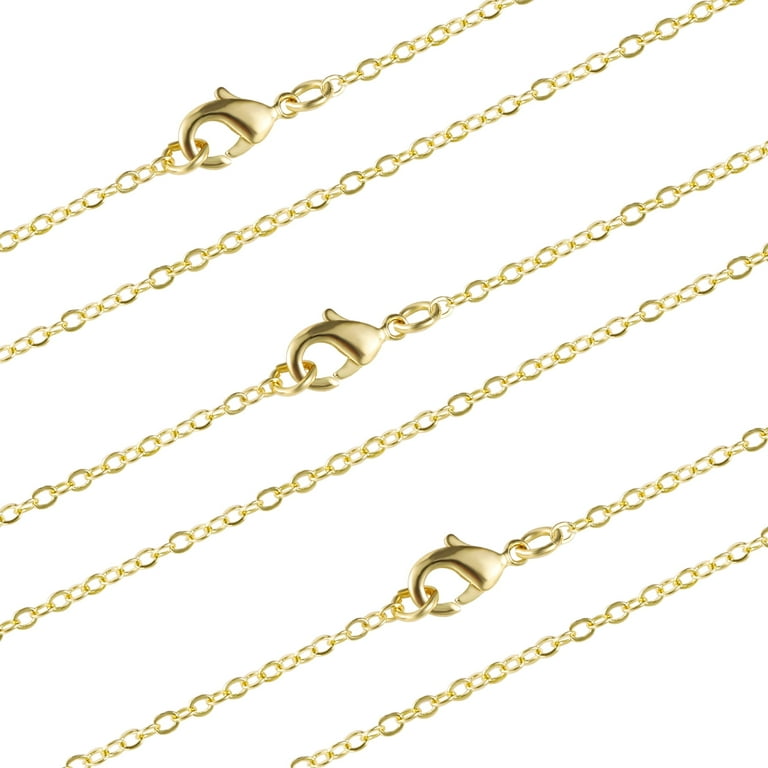 12 PCS Gold Plated Brass Flat Cable Chain Finished Necklace Chains