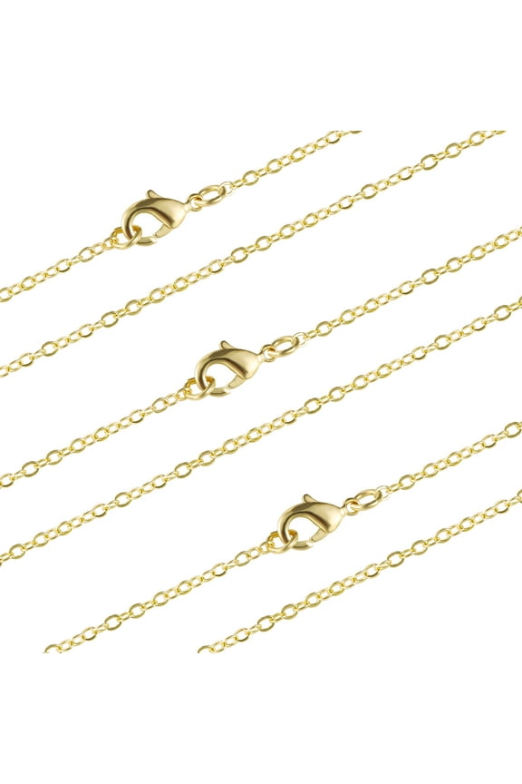 12 PCS Gold Plated Brass Flat Cable Chain Finished Necklace Chains Bulk for Jewelry Making (18 Inch(1.5MM))
