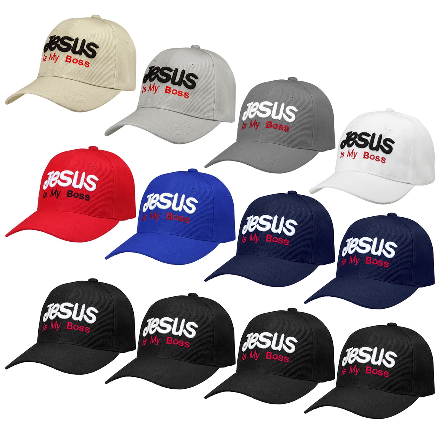 Wholesale 12-Pack I Love Jesus, Jesus is My Boss Embroidered Baseball