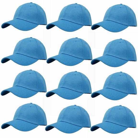 Wholesale 12-Pack Plain Baseball Cap Adjustable Solid Blank Curved Sun Visor Ball Hat Baby Blue