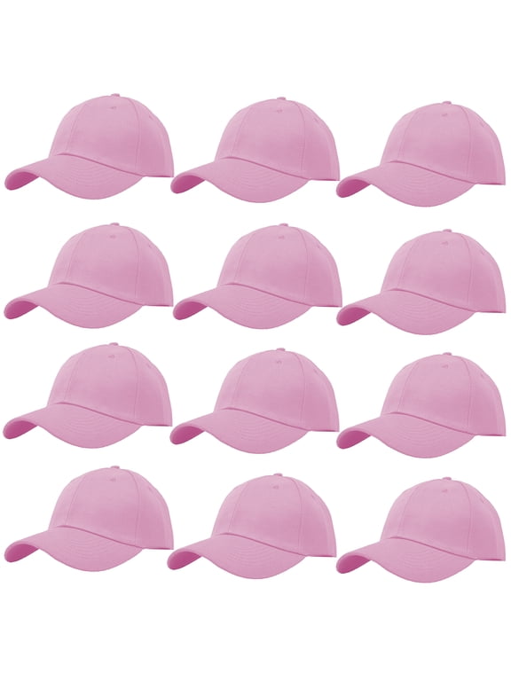 Wholesale 12-Pack Plain Baseball Cap Adjustable Solid Blank Curved Sun Visor Ball Hat Baby Pink