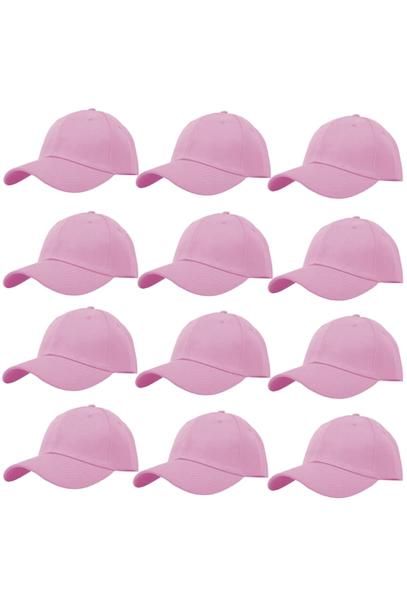Wholesale 12-Pack Plain Baseball Cap Adjustable Solid Blank Curved Sun Visor Ball Hat Baby Pink