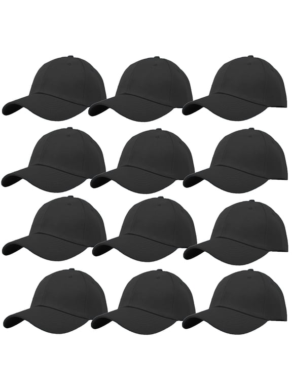 Wholesale 12-Pack Plain Baseball Cap Adjustable Solid Blank Curved Sun Visor Ball Hat Black
