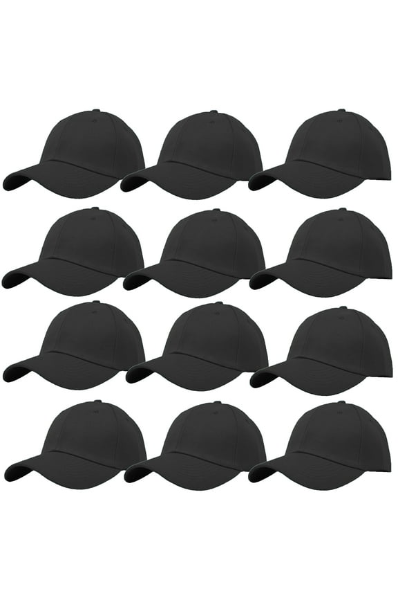 Wholesale 12-Pack Plain Baseball Cap Adjustable Solid Blank Curved Sun Visor Ball Hat Black