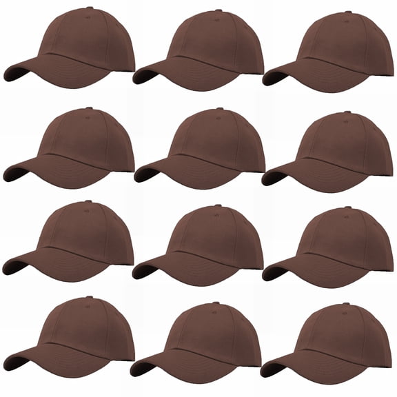 Wholesale 12-Pack Plain Baseball Cap Adjustable Solid Blank Curved Sun Visor Ball Hat Brown