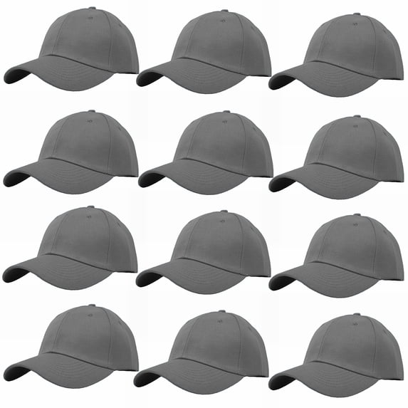 Wholesale 12-Pack Plain Baseball Cap Adjustable Solid Blank Curved Sun Visor Ball Hat Dark Gray