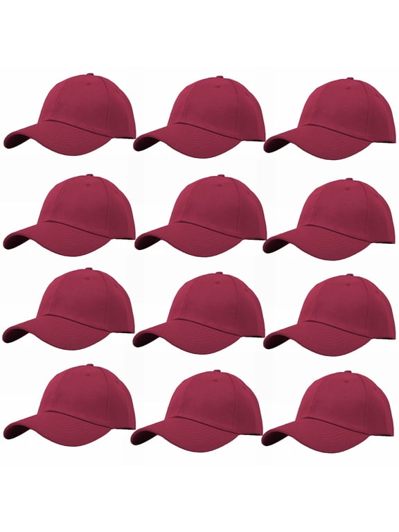 Wholesale 12-Pack Plain Baseball Cap Adjustable Solid Blank Curved Sun Visor Ball Hat Dark Red