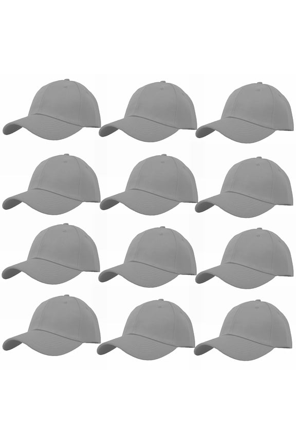 Wholesale 12-Pack Plain Baseball Cap Adjustable Solid Blank Curved Sun Visor Ball Hat Gray