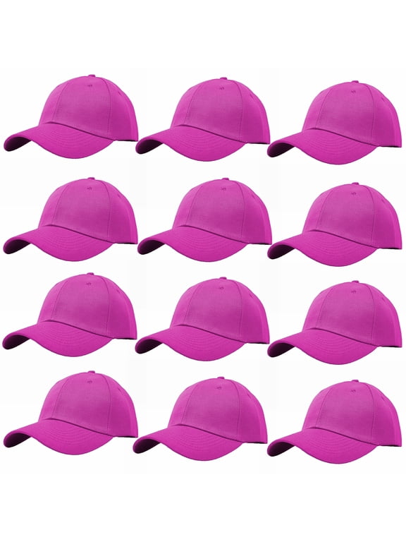 Wholesale 12-Pack Plain Baseball Cap Adjustable Solid Blank Curved Sun Visor Ball Hat Hot Pink