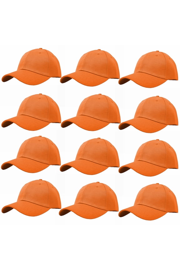 Wholesale 12-Pack Plain Baseball Cap Adjustable Solid Blank Curved Sun Visor Ball Hat Orange