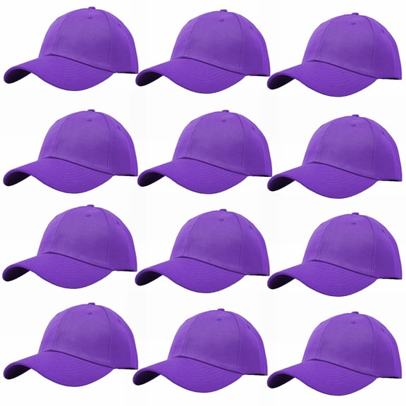Wholesale 12-Pack Plain Baseball Cap Adjustable Solid Blank Curved Sun Visor Ball Hat Purple