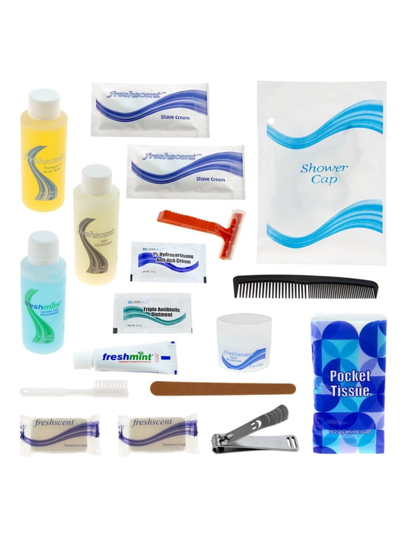 Wholesale 19 Piece Hygiene & Toiletry Kit for Men, Women, Travel, Charity - Bulk Case of 24