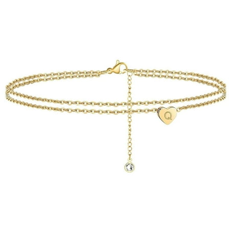 Wholesale 2022 New Heart Initial Beach Ankle Bracelets For Women, 14K Gold Filled Handmade Dainty Layered Anklet Letter Initial Heart Ankle Bracelets For Women Beach Jewe