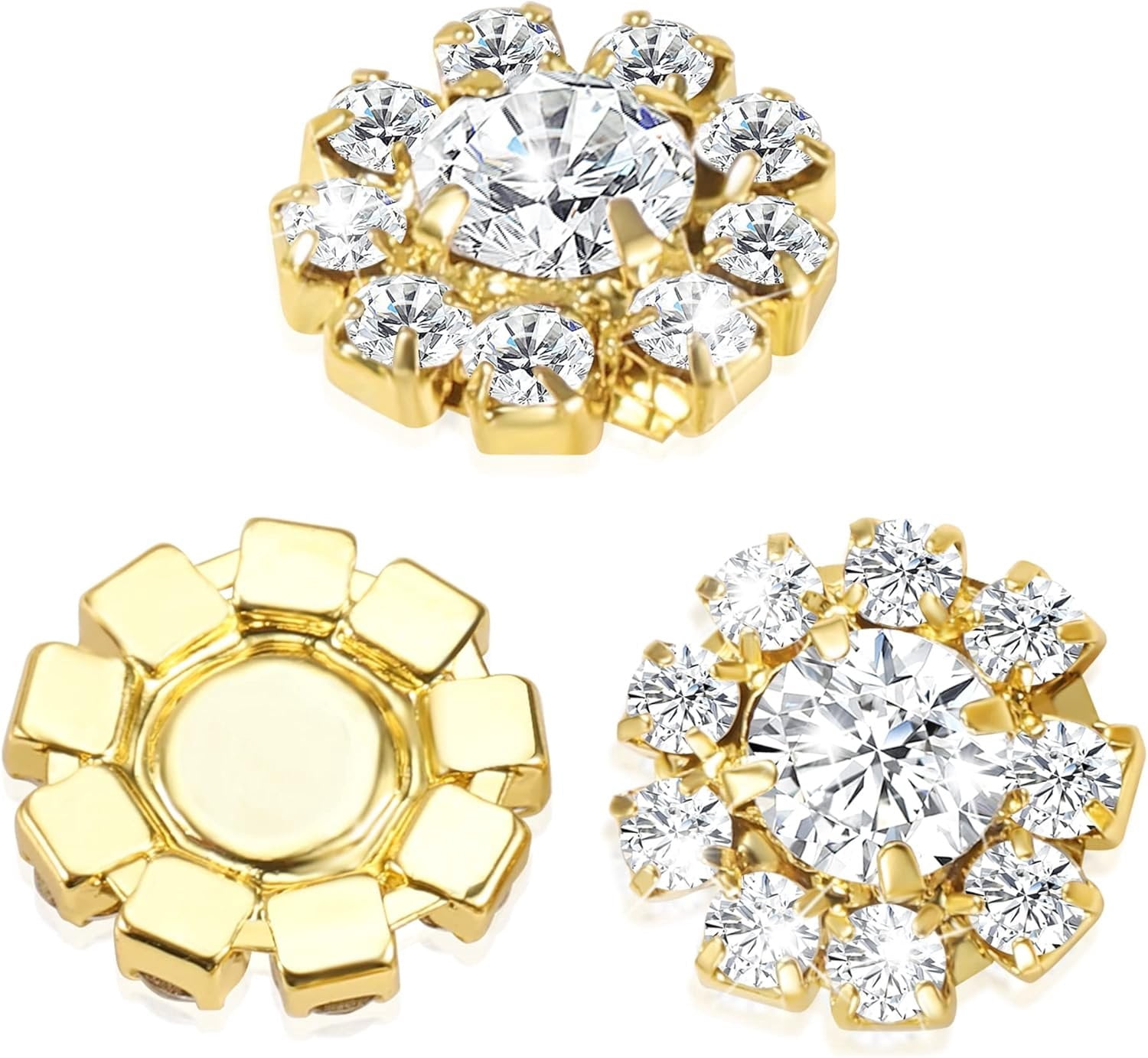 Wholesale 24 count 16MM  Metal Clear Rhinestone Glass Buttons Embellishments Bulk for Craft (Flat)