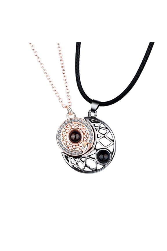 Wholesale 2pcs Couples Necklace 100 Languages I Love You Projection Stone Necklace Sun Moon Mutually Attractive Necklace