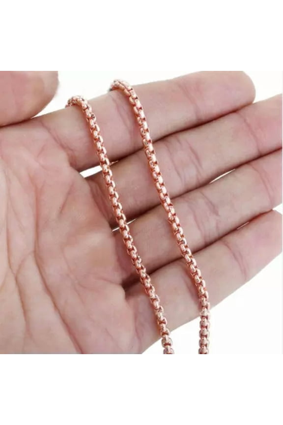 Wholesale 3/4mm Stainless Steel Rose Gold Rolo Box Chain Men Women Necklace 10PC