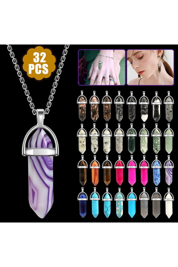 Wholesale! 32PC Natural Quartz Crystal Point Chakra Stone Necklace GEMS Pendant