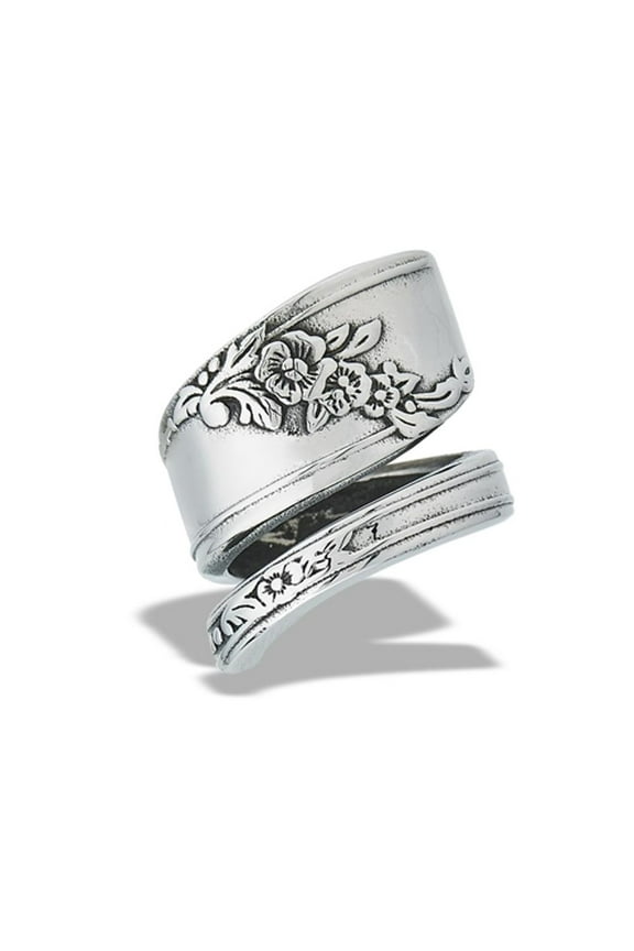Wholesale Antiqued Spoon Ring Stainless Steel Flower Design Band Gray Jewelry Female Male Size 9