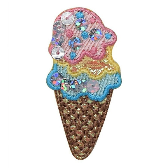 Wholesale Applique Ice Cream Cone Blue, Yellow and Pink Embroidery Iron-On Patch and Sew-On Patch