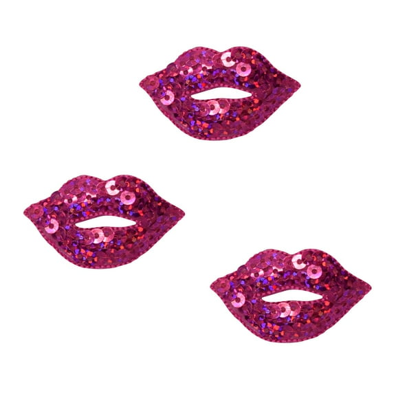 Wholesale Applique Sequin Lips Hot Pink Embroidery Iron-On Patches and Sew-On Patches (3 Pack)