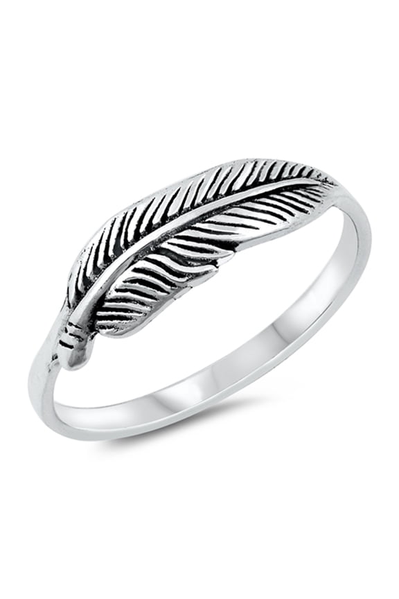 Wholesale Boho Feather Ring .925 Sterling Silver Band Jewelry Female Male Unisex Size 4
