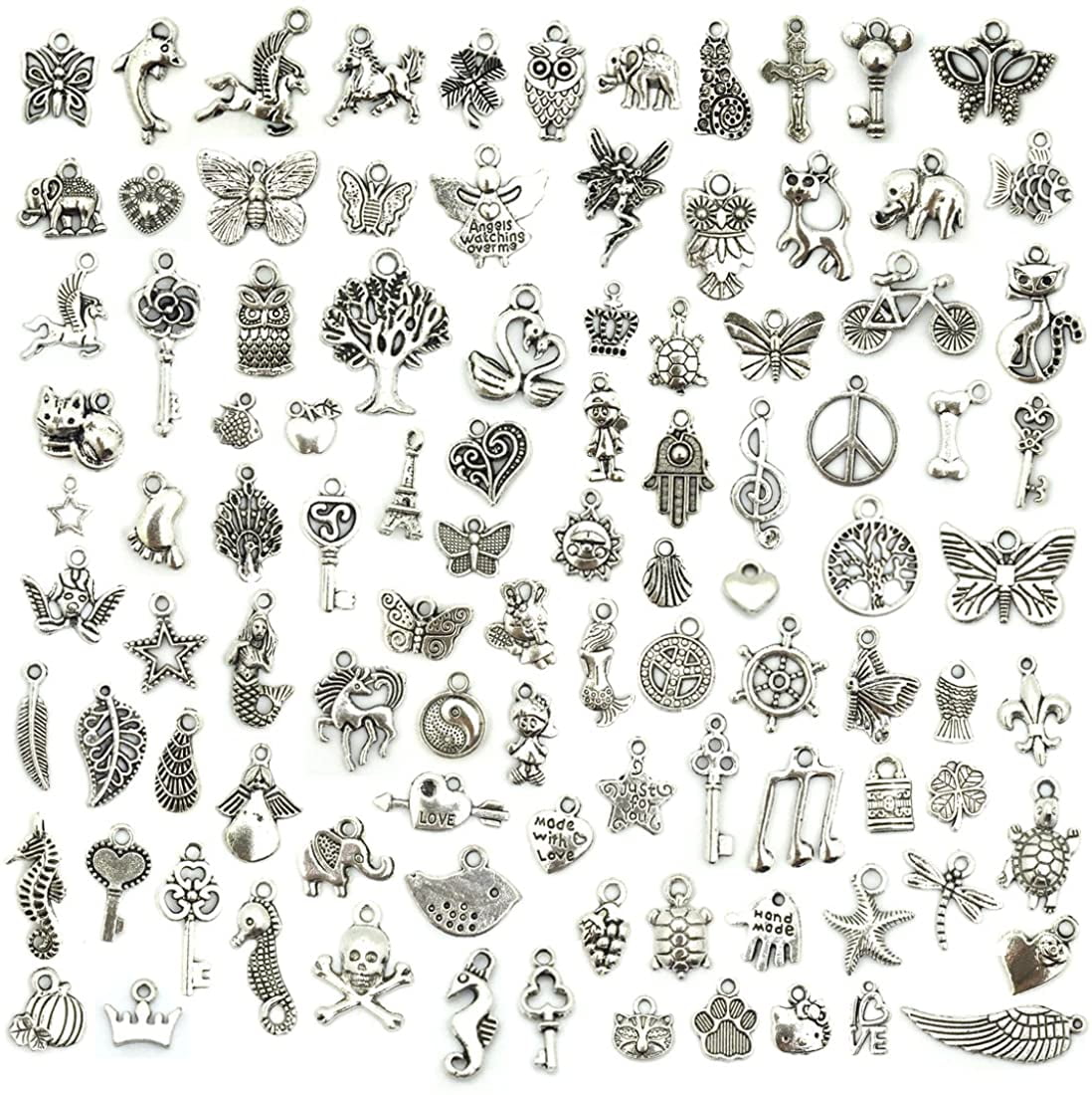 Silver Charms for Jewelry Making, Funky Abstract Pendants (0.25