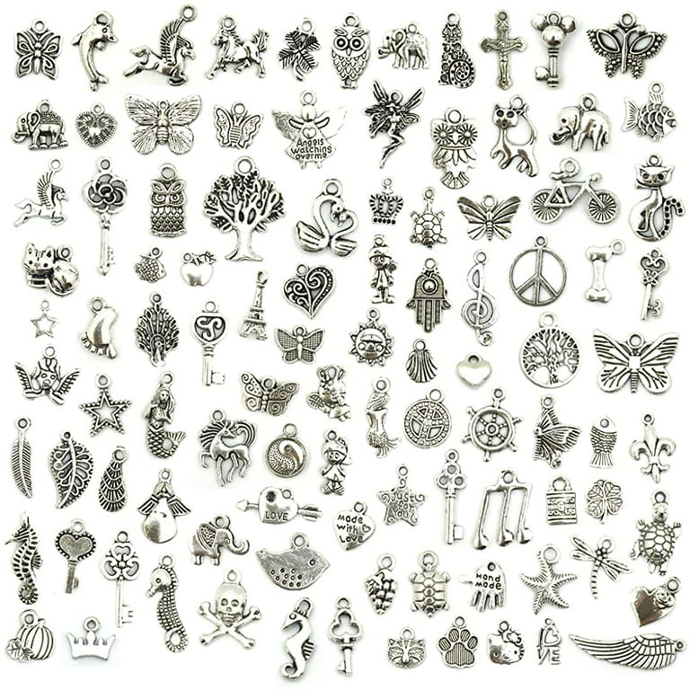Wholesale Bulk Lots Jewelry Making Silver Charms Mixed Smooth Tibetan Silver Metal Charms Pendants DIY for Necklace Bracelet Jewelry Making and
