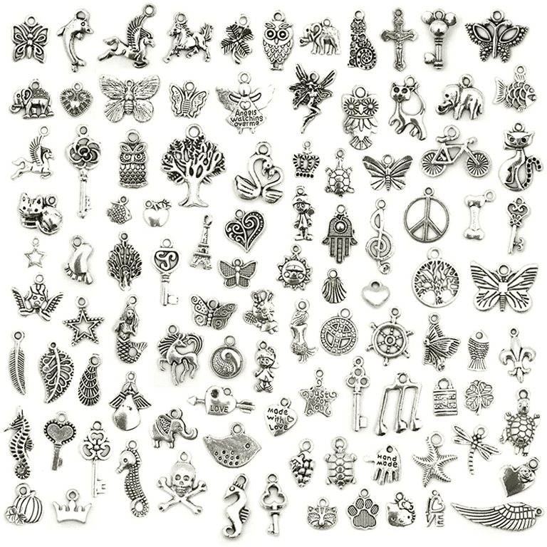 Youdiyla 100pcs Mix Silver Tree Flower Charms Collection, Bulk