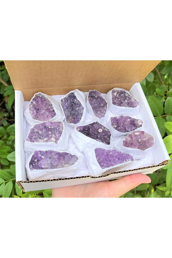 Wholesale Bulk Natural Amethyst Crystal Clusters: 10-16 Piece Lot (Quartz Geode)