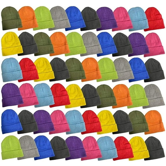 Wholesale Bulk Winter Beanies, Cold Weather Thermal Stretch Skull Cap, Mens Womens Unisex Hat (Bright Colors, 144)