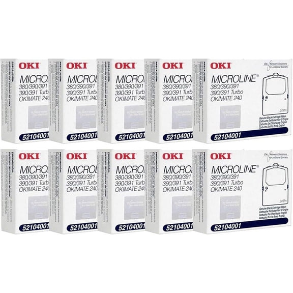 Wholesale CASE of 10 - Oki Data 52104001 Printer Ribbon-Nylon Printer Ribbon, f/Microline 380,390,+,391+,Turbo, BLK