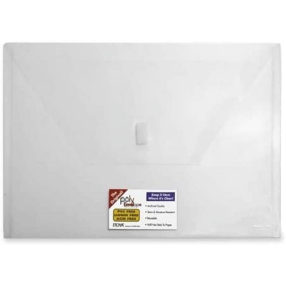 Wholesale CASE of 25 - Itoya Transparent Hook/Loop Closure Poly Envelopes-Poly Envelopes,13"x9-3/8", Clear$$Office