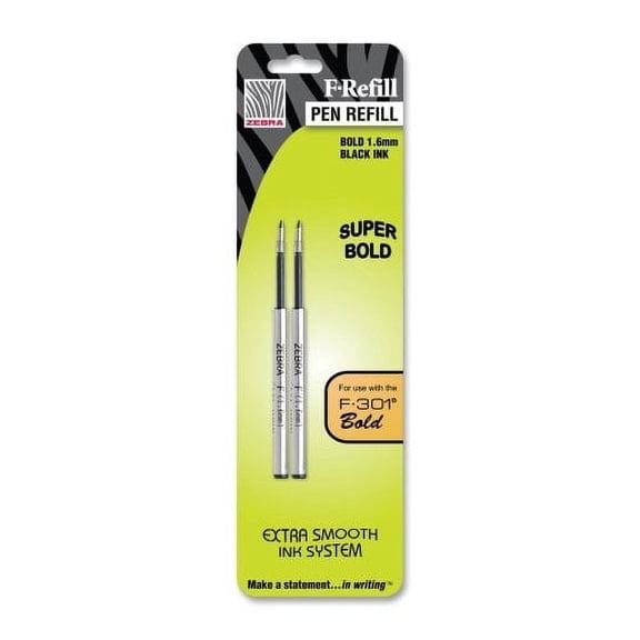 Wholesale CASE of 25 - Zebra Bold F-Refill Pen Refills-F-Refill, Bold Point, 1.6mm, 2/PK, Black Ink